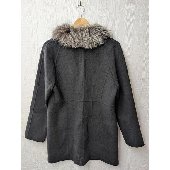Ellen Tracy Gray Wool Angora Coat Jacket Removable Silver Fox Collar Size 8 - Picture 6 of 6